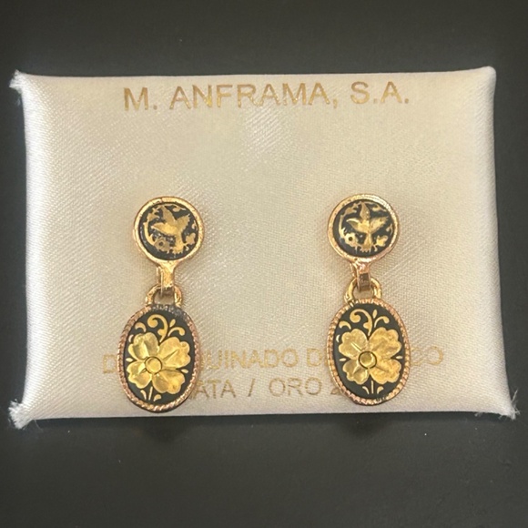 M. Anframas Damescene Spanish drop earrings. NWOT - Picture 2 of 4